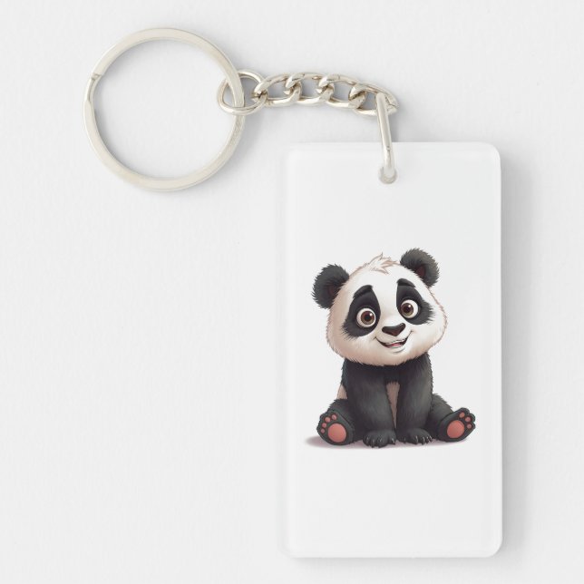 Sitting Panda Bear Cartoon Illustration Artwork Keychain (Front)
