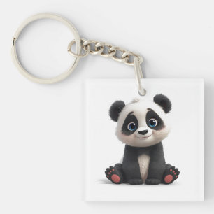 Sitting Panda Bear Cartoon Illustration Artwork Keychain