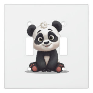 Sitting Panda Bear Cartoon Illustration Artwork Light Switch Cover