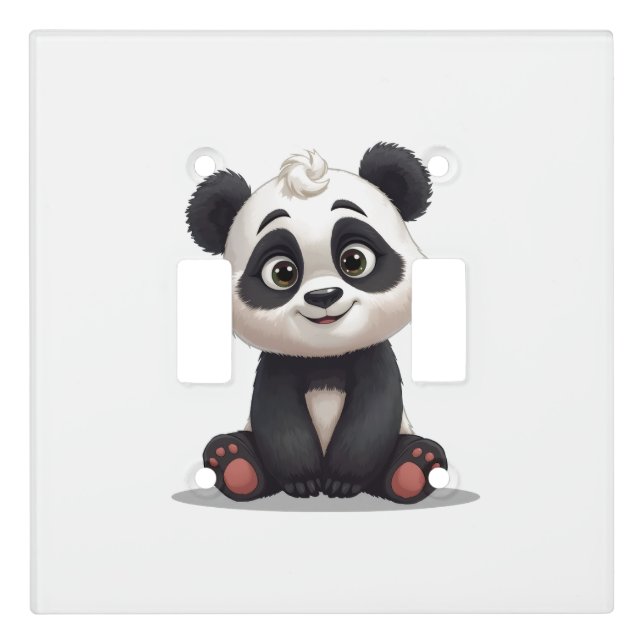 Sitting Panda Bear Cartoon Illustration Artwork Light Switch Cover (Front)