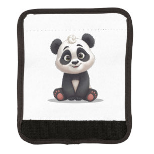 Sitting Panda Bear Cartoon Illustration Artwork Luggage Handle Wrap