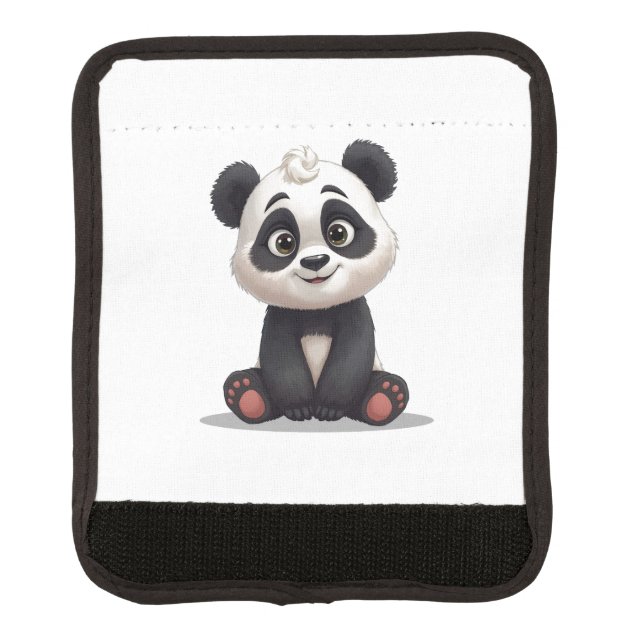 Sitting Panda Bear Cartoon Illustration Artwork Luggage Handle Wrap (Front)