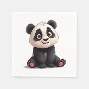 Sitting Panda Bear Cartoon Illustration Artwork Napkins