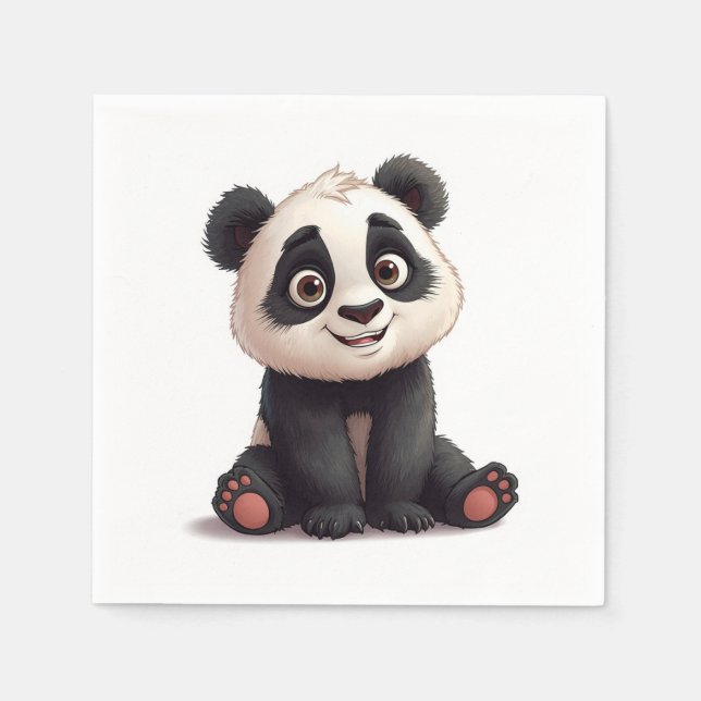 Sitting Panda Bear Cartoon Illustration Artwork Napkins (Front)