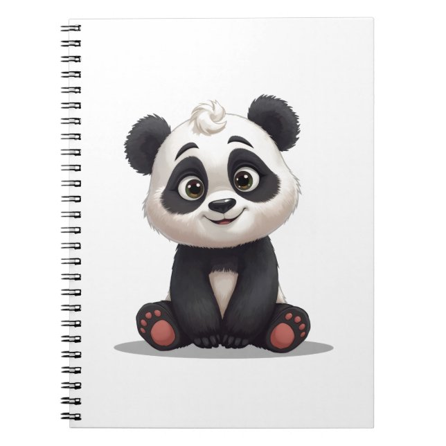 Sitting Panda Bear Cartoon Illustration Artwork Notebook (Front)
