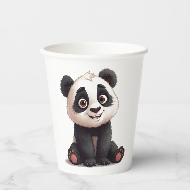 Sitting Panda Bear Cartoon Illustration Artwork Paper Cups (Front)