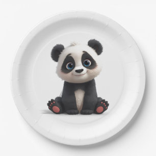 Sitting Panda Bear Cartoon Illustration Artwork Paper Plates