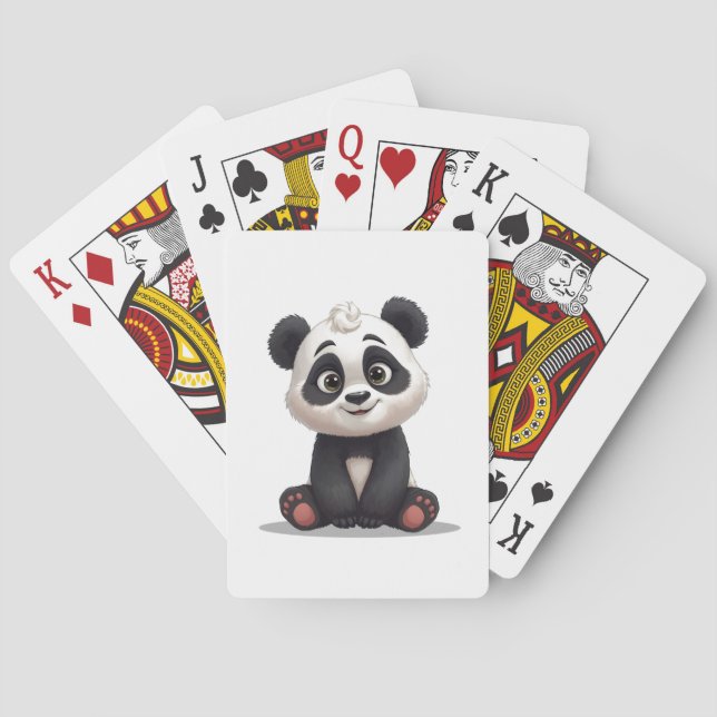 Sitting Panda Bear Cartoon Illustration Artwork Poker Cards (Back)