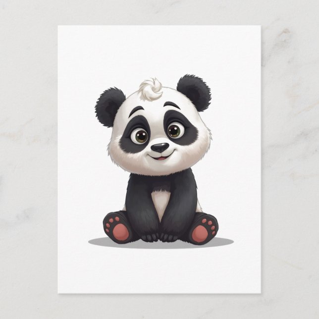 Sitting Panda Bear Cartoon Illustration Artwork Postcard (Front)