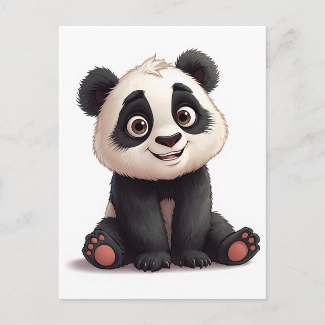 Sitting Panda Bear Cartoon Illustration Artwork Postcard (Front)