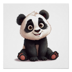 Sitting Panda Bear Cartoon Illustration Artwork Poster