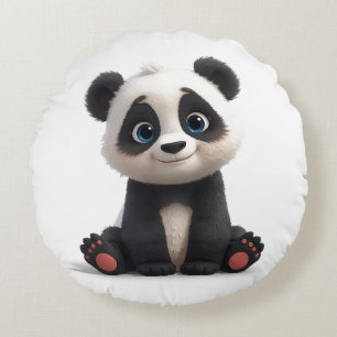 Sitting Panda Bear Cartoon Illustration Artwork Round Pillow