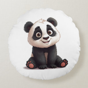 Sitting Panda Bear Cartoon Illustration Artwork Round Pillow