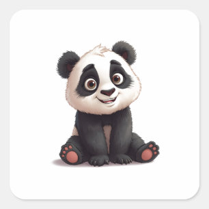 Sitting Panda Bear Cartoon Illustration Artwork Square Sticker