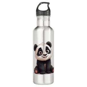 Sitting Panda Bear Cartoon Illustration Artwork Stainless Steel Water Bottle