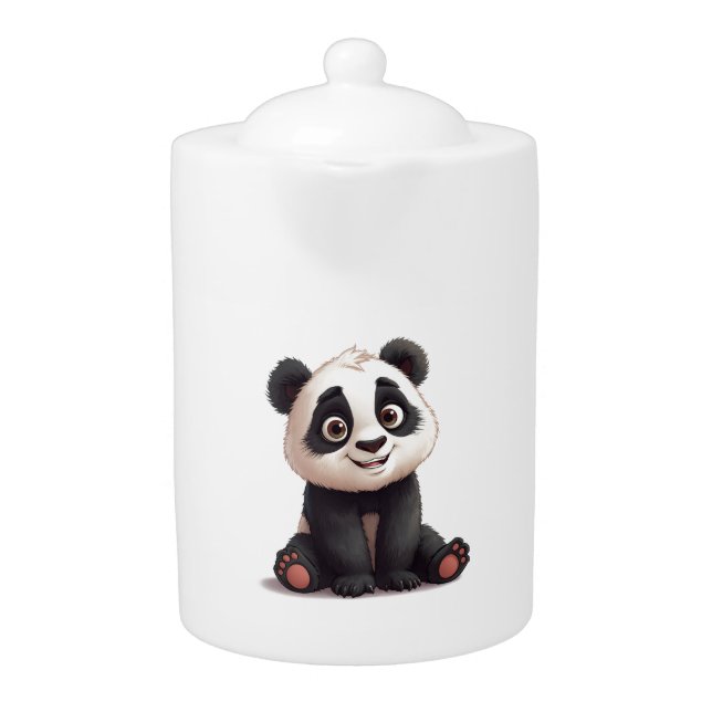 Sitting Panda Bear Cartoon Illustration Artwork Teapot (Front)