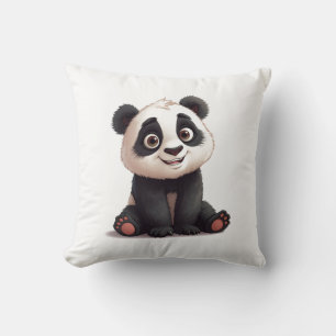 Sitting Panda Bear Cartoon Illustration Artwork Throw Pillow