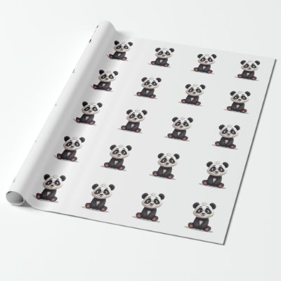 Sitting Panda Bear Cartoon Illustration Artwork Wrapping Paper