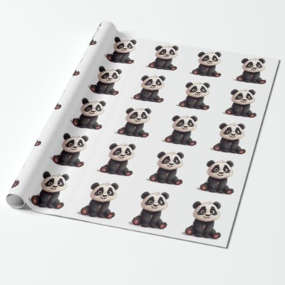 Sitting Panda Bear Cartoon Illustration Artwork Wrapping Paper