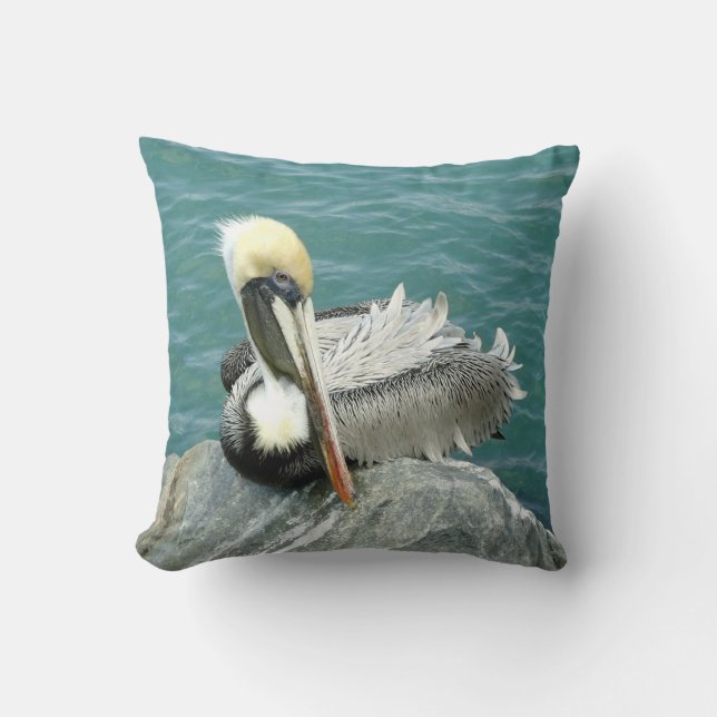 Sitting Pelican Throw Pillow (Front)
