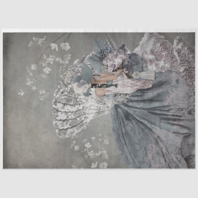 Sitting Pretty Elegant Woman Portrait Floral Fan Tissue Paper (Front)
