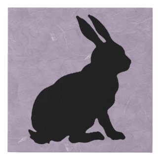Sitting Rabbit Black Silhouette Pretty Purple Faux Canvas Print