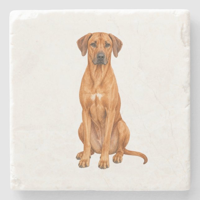 Sitting Rhodesian Ridgeback Natural Stone Coaster (Front)
