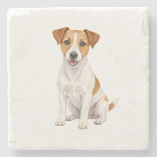Sitting Russell Terrier Natural Stone Coaster