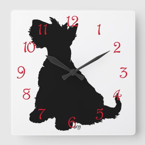 Sitting Scottie Dog Square Wall Clock