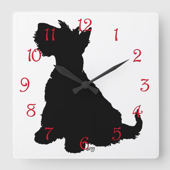 Sitting Scottie Dog Square Wall Clock (Front)