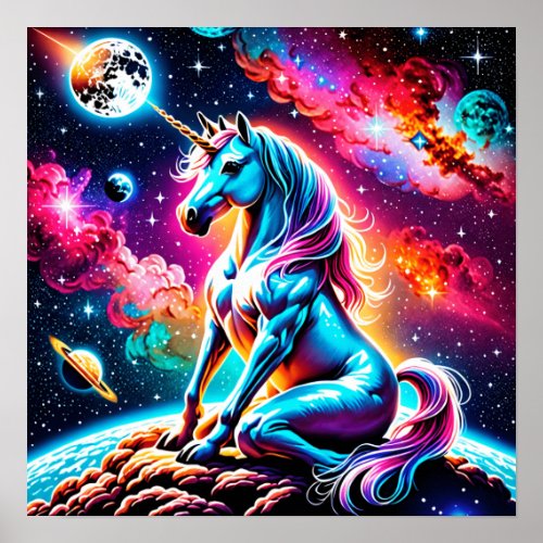 Sitting Space Unicorn Poster