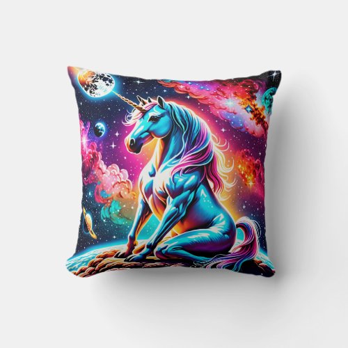Sitting Space Unicorn Throw Pillow