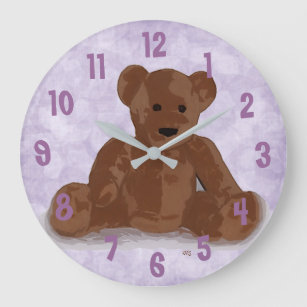Sitting Teddy Bear (purple background) Large Clock