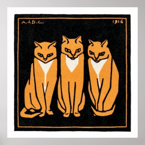 Sitting Three Cat Julie de Graag Poster