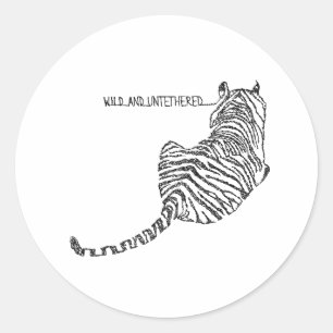 Sitting Tiger made up of Black Scribbles Classic Round Sticker