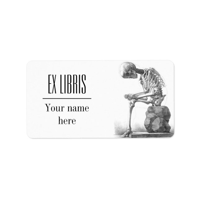 Sitting vintage skeleton thinking bookplate (Front)