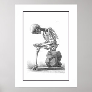 Sitting vintage skeleton thinking print