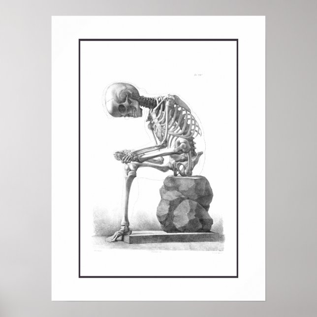 Sitting vintage skeleton thinking print (Front)