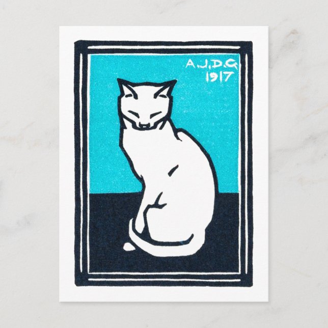 Sitting White Cat, Julie de Graag Postcard (Front)