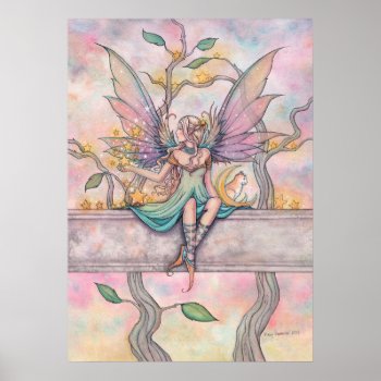 Sitting With Stars Fairy With Orange Tabby Art Poster by robmolily at Zazzle