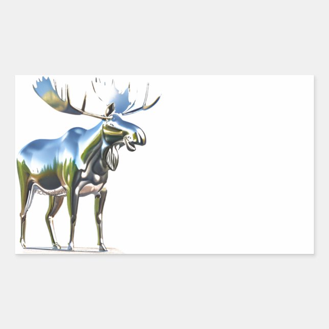 Siver Moose Statue  Rectangular Sticker (Front)