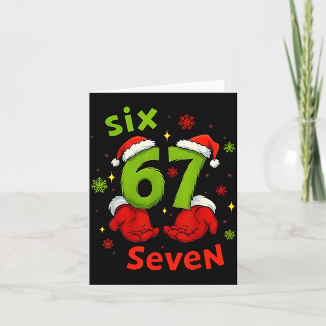 Six 6 7 Seven Christmas Humor Green Hand Festive G Card (Front)