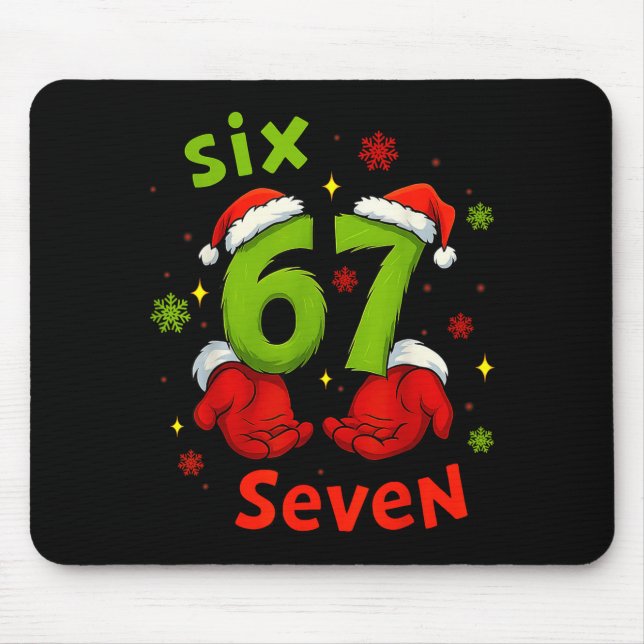 Six 6 7 Seven Christmas Humor Green Hand Festive G Mouse Pad (Front)