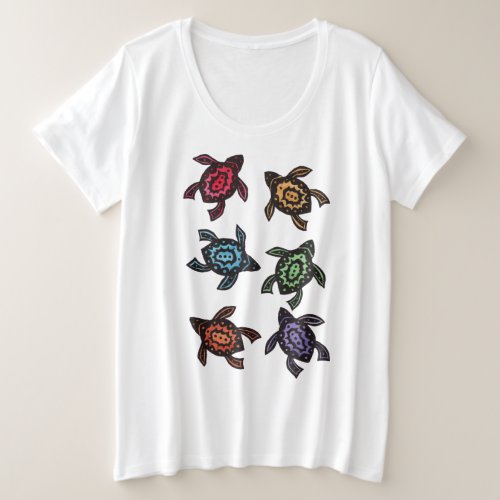 Six Abstract Black Turtles Colorful Shells Plus Size T_Shirt
