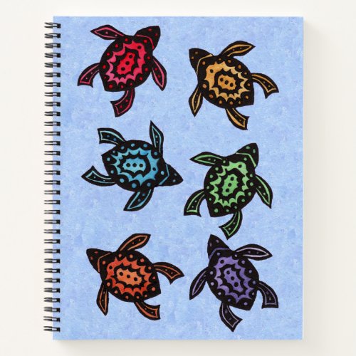 Six Abstract Turtles Brightly Colored Shells Blue Notebook