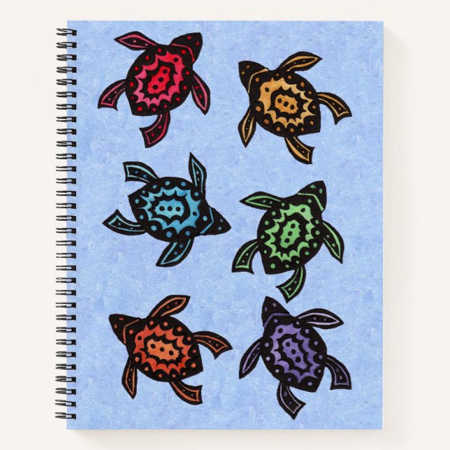 Six Abstract Turtles Brightly Colored Shells Blue Notebook (Front)