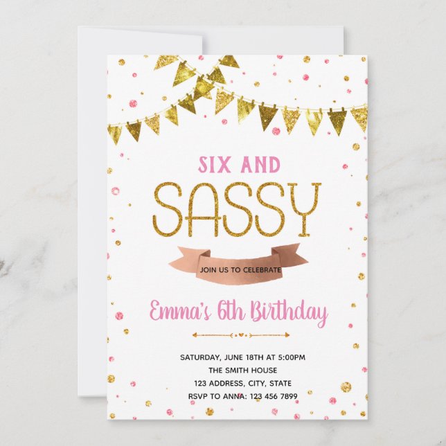 Six and sassy birthday theme invitation (Front)