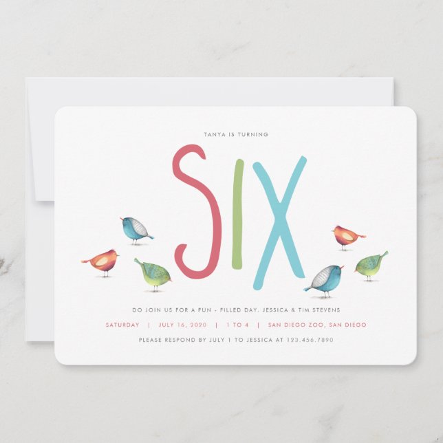 Six Birdie Sixth Birthday Party Invitation (Front)