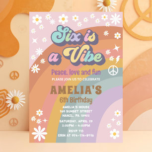 Six Birthday Invite   Groovy Girl Party