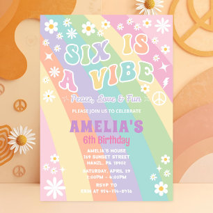 Six Birthday Invite   Groovy Girl Party Invitation